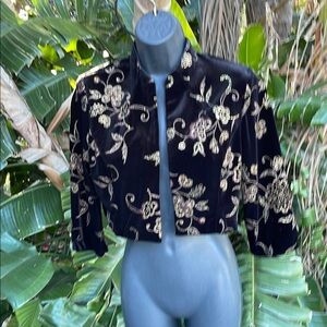 Metallic gold floral velvet crop jacket bolero